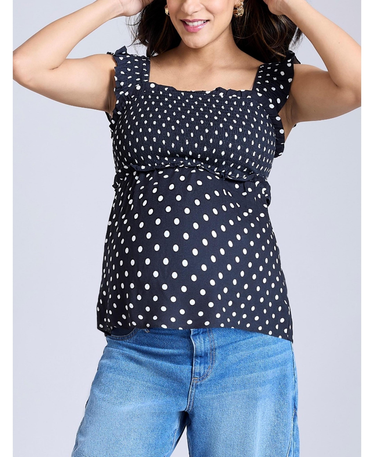 Maternity Ruffle Sleeve Detail Top - Motherhood - Chambray