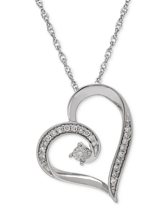 Macy's Diamond Heart Pendant Necklace (1/10 ct. t.w.) in Sterling ...