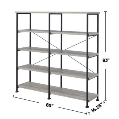 4 Shelf Open Bookcase Grey Driftwood and Black Double Sided Bookcase with Wide Tiers