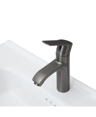 32" Bathroom Vanity with White Ceramic Sink & Faucet,Freestanding Bathroom Cabinet with 2 Storage Doors and Open iron Shelf