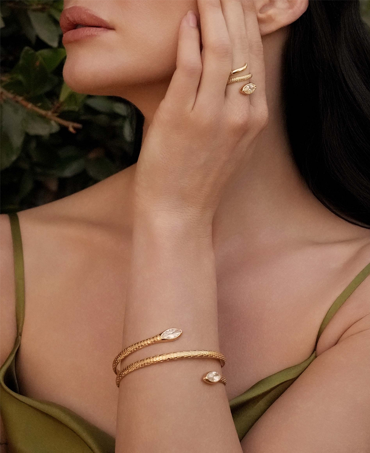 Ettika Marquise Cubic Zirconia Coiled Bangle Bracelet In Gold