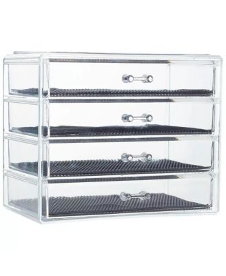 Acrylic Makeup and Jewelry Organizer—4 Drawers, Clear Accessory Organizer with Dustproof Drawers, Durable and Lightweight