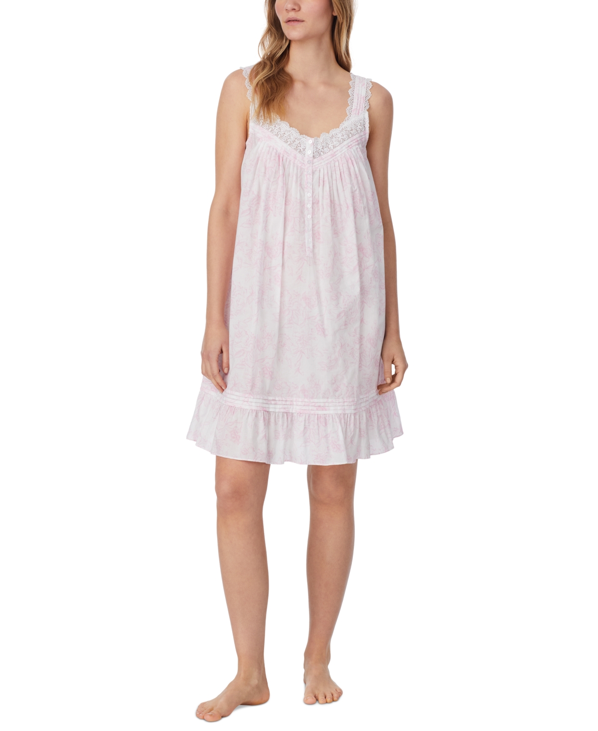 Women's Cotton Sleeveless Short Chemise - Wht/pink