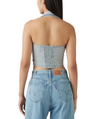 売れ筋商品|||バースリー カットソー トップス レディース Women's Denim Corset Top, Exclusively at Macy's Midnight Wash YADMISU Women's Bow Zip Up Denim Corset Top Sexy Crop