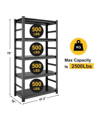 Storage Shelves 5 Tier Heavy Duty Metal Shelving Unit Adjustable Shelving Units and Storage Rack Kitchen Garage Shelf H78  W47.2  D18