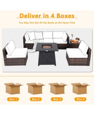 7PCS Rattan Patio Sectional Furniture Set w/ 30'' Fire Pit Table & Cushion