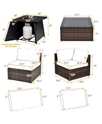 7PCS Rattan Patio Sectional Furniture Set with 30'' Fire Pit Table & Cushion