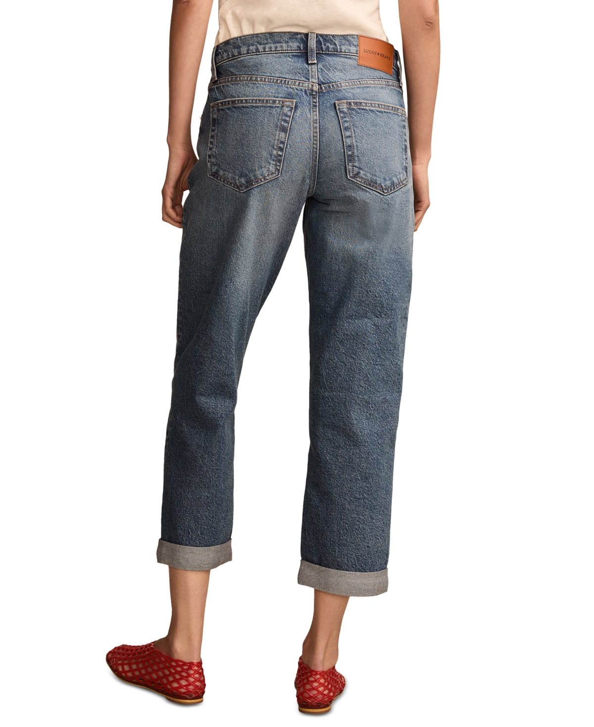 LUCKY BRAND WOMEN'S MID RISE BOY CUFFED JEANS 