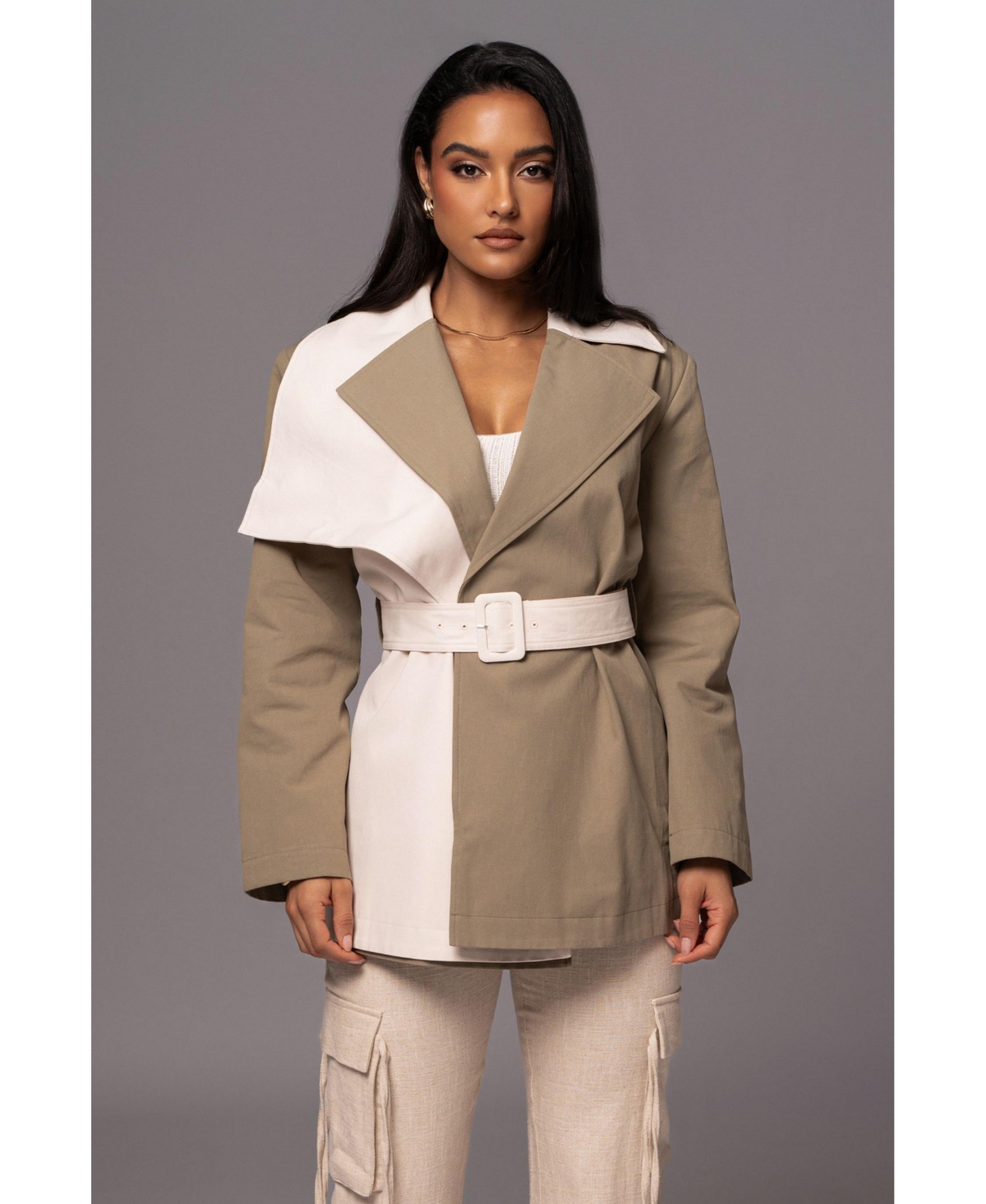 Women's Color Block Summit Belted Jacket - Ivory