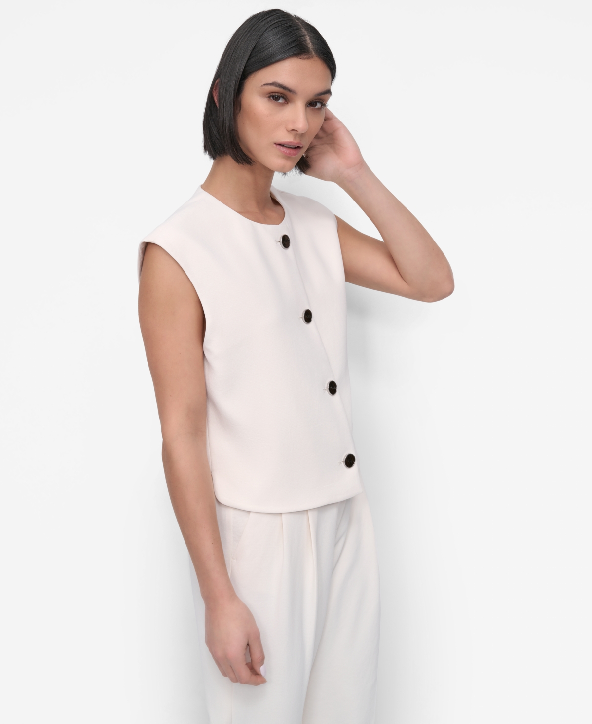 Dkny Plus Size Aero Crepe Button-front Vest In White