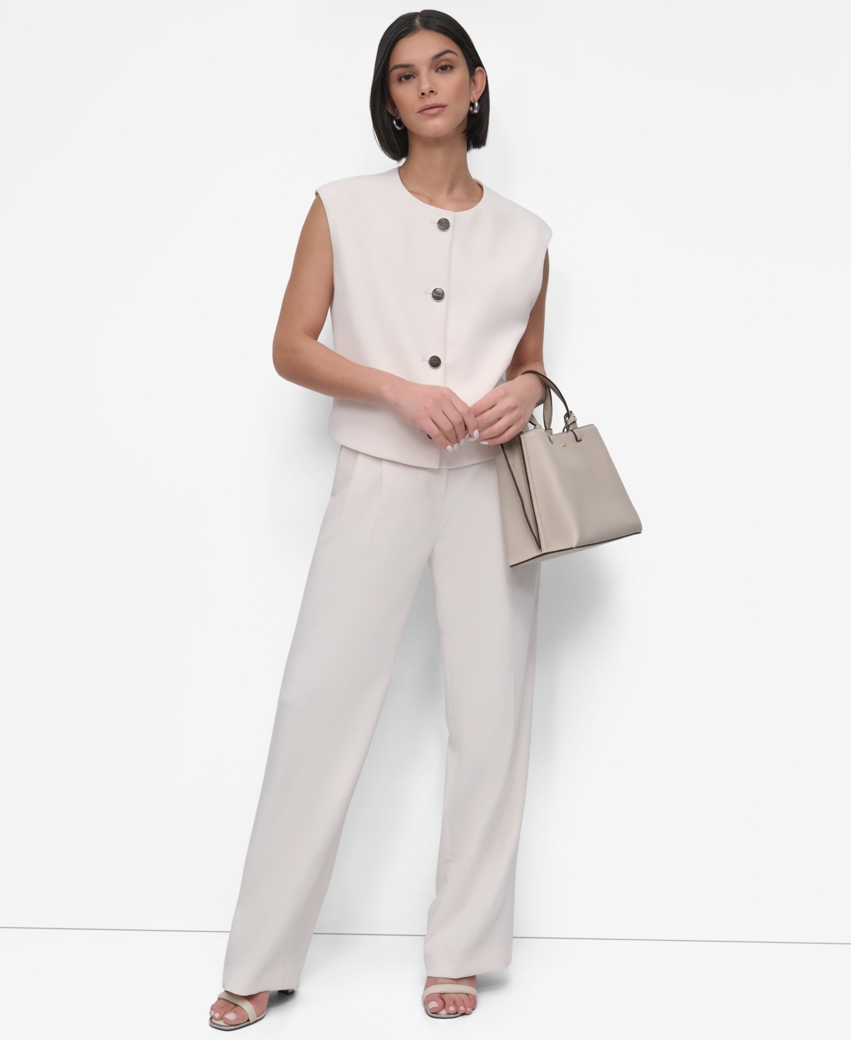Dkny Plus Size Aero Crepe Button-front Vest In White