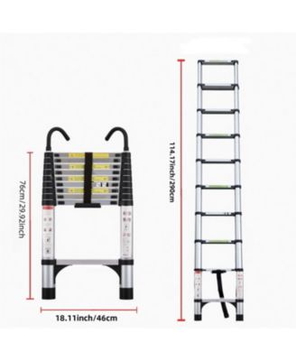 Telescopic ladder, 9.5 foot aluminum button telescopic ladder with 2 triangular stabilizers and hooks, multi-purpose ladder, maximum load-bearing capacity of 330 pounds,suitable  for industrial