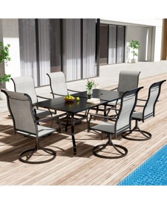 8-Piece Metal Patio Outdoor Dining Set with Square Table with 1.65 in. Umbrella Hole and Swivel Chairs