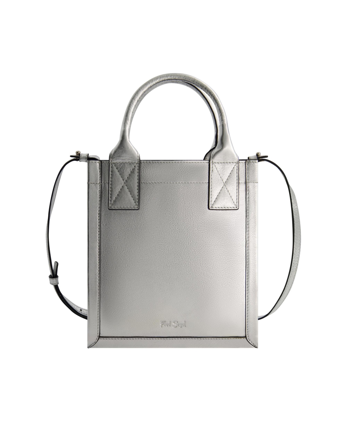 Small Smooth Leather Vertical Tote - Silver