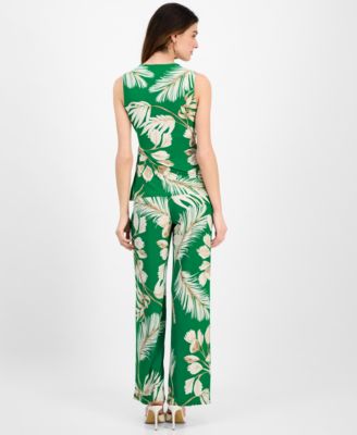Shop Anne Klein Womens Printed Sleeveless Printed Wrap Blouse Pull On Wide Leg Pants