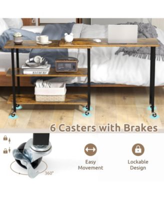 360° Rotating Sofa Side Table with 2-Tier Storage Shelves