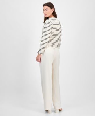 BAR III WOMENS HIGH RISE WIDE LEG PANTS STRIPED BUTTON FRONT JACKET EXCLUSIVELY AT MACYS 