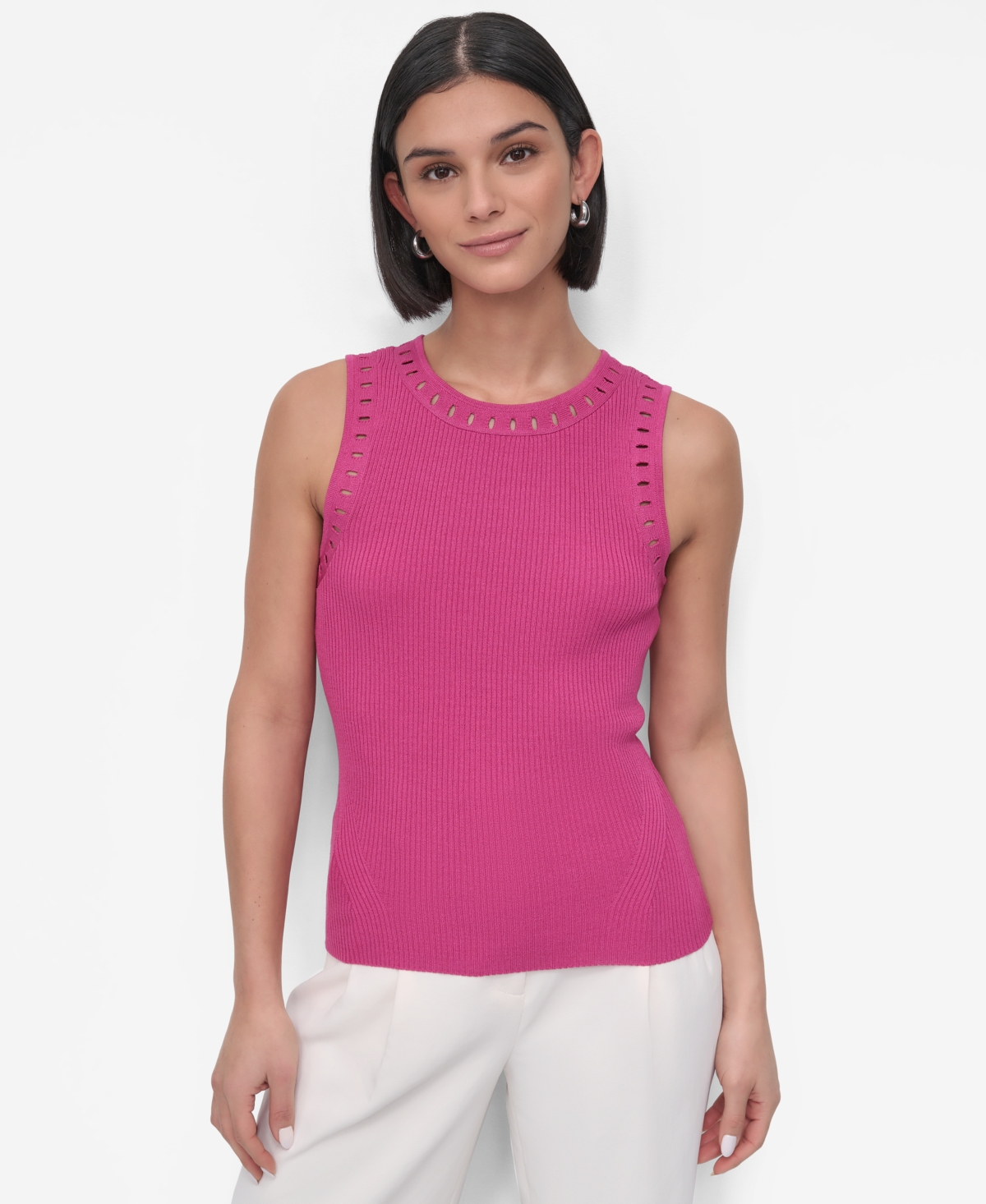 Women's Cutout-Trim Sweater Tank - Vivid Pink