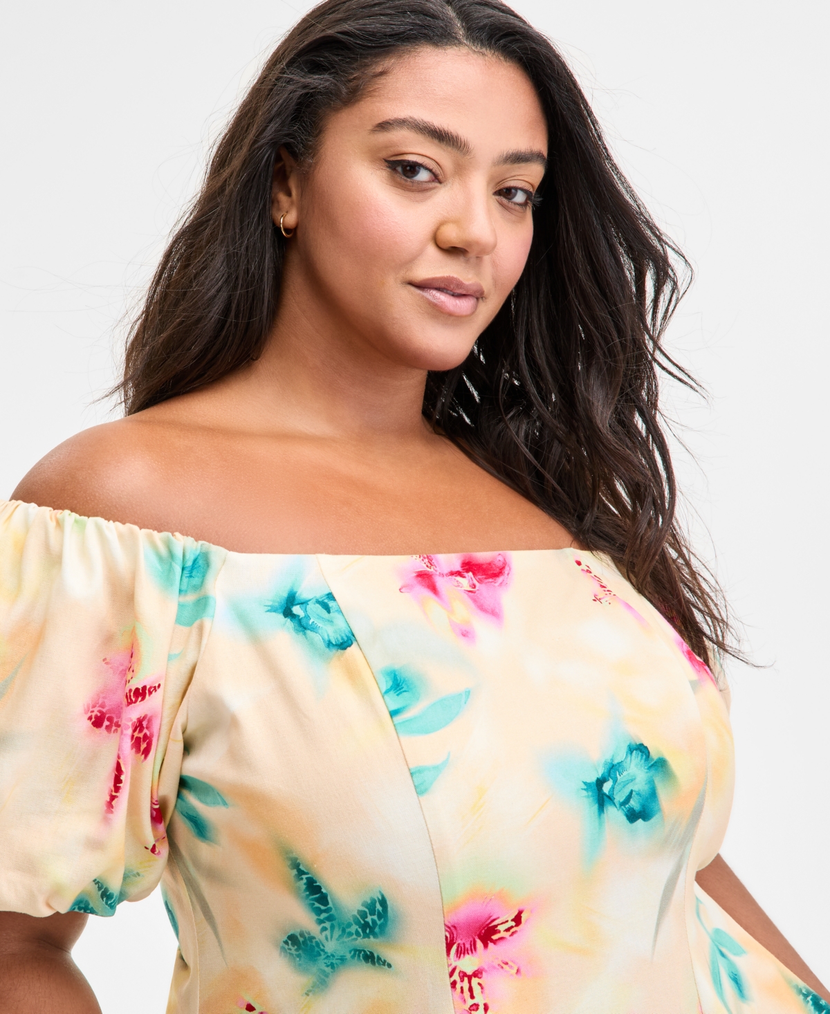 Bar Iii Trendy Plus Size Printed Off-the-shoulder Dress, Exclusively At Macy's