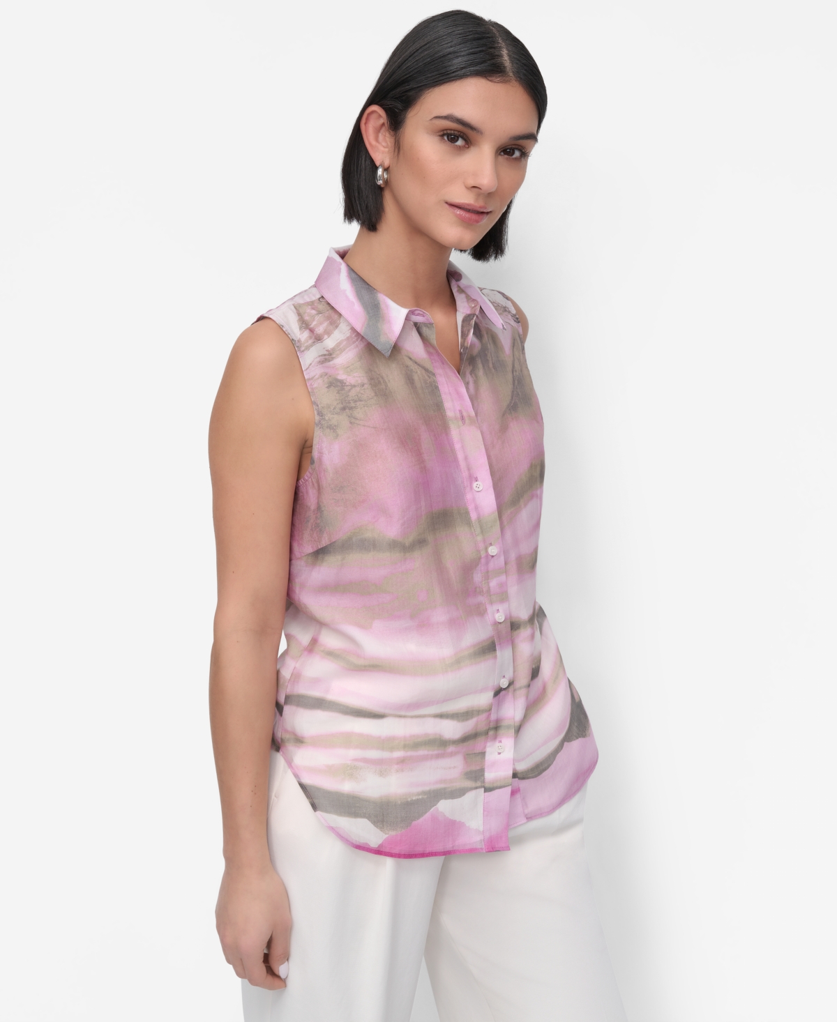 Dkny Women's Printed Chiffon Sleeveless Shirt