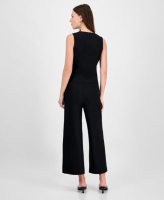 BAR III WOMENS TEXTURED KNIT BUTTON FRONT VEST CROPPED PULL ON PANTS EXCLUSIVELY AT MACYS 