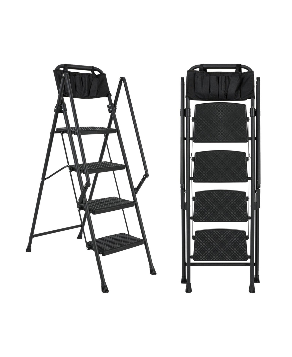 4-Step Foldable Light Weight Wide Anti Slip Pedal and Safety Handle, Sturdy Multi-Purpose Step Ladder with tool bag