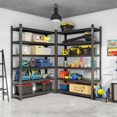 6 Story Metal Garage Storage Rack Adjustable Partition Shelves 400lb per Layer Heavy Duty Black