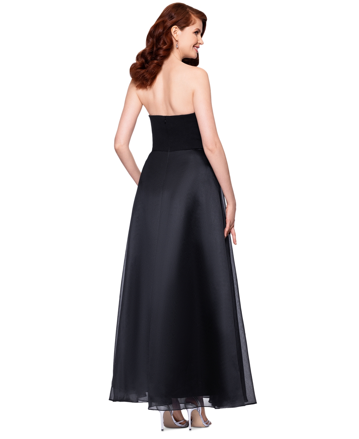 Betsy & Adam Petite Mixed-material Strapless Ball Gown In Black