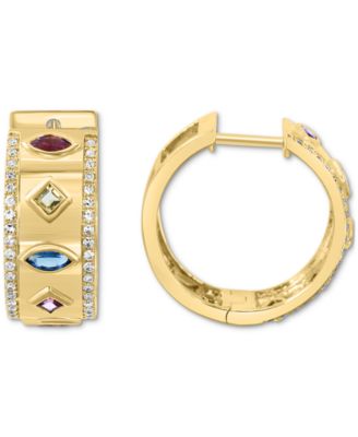 EFFY&reg; Multi-Gemstone (3/4 ct. t.w.) & Diamond (1/4 ct. t.w.) Small Hoop Earrings in 14k Gold, 0.71"