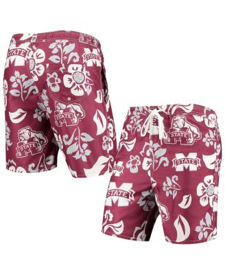 Wes & Willy - Men's Maroon Mississippi State Bulldogs Floral Volley Logo Swim Trunks