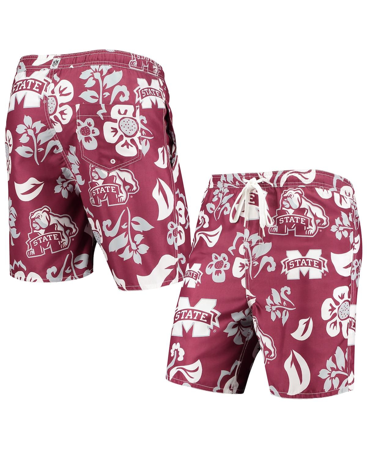 Men's Maroon Mississippi State Bulldogs Floral Volley Logo Swim Trunks - Maroon