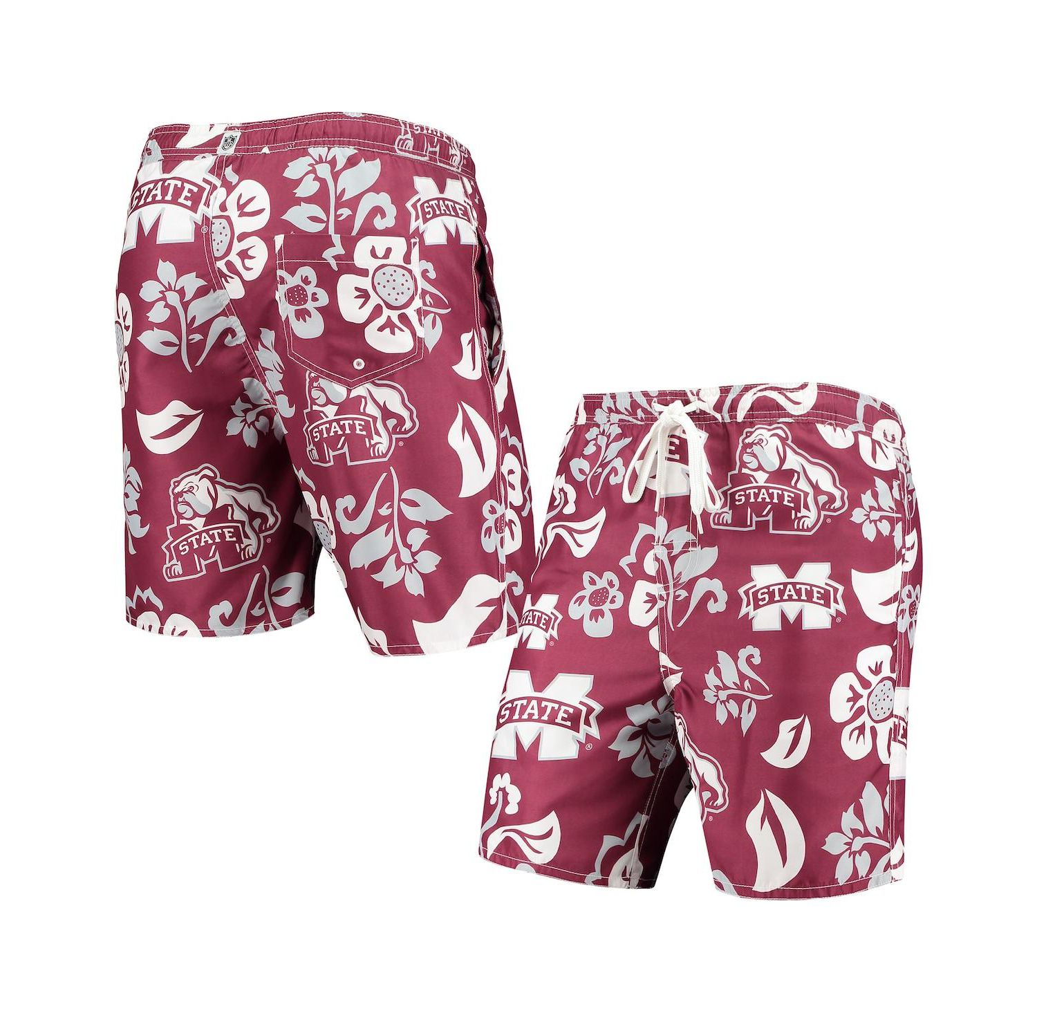 Men's Maroon Mississippi State Bulldogs Floral Volley Logo Swim Trunks