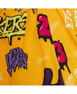 Men's Yellow Los Angeles Lakers 1998/99 Hardwood Classics Slap Sticker Swingman Shorts