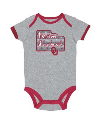 Baby Boys and Girls Crimson/Gray/White Oklahoma Sooners Bodysuit, Set of 3
