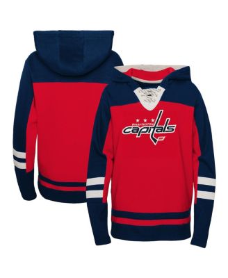 Outerstuff - Big Boys and Girls Red Washington Capitals Revisited Lace-Up V-neck Pullover Hoodie