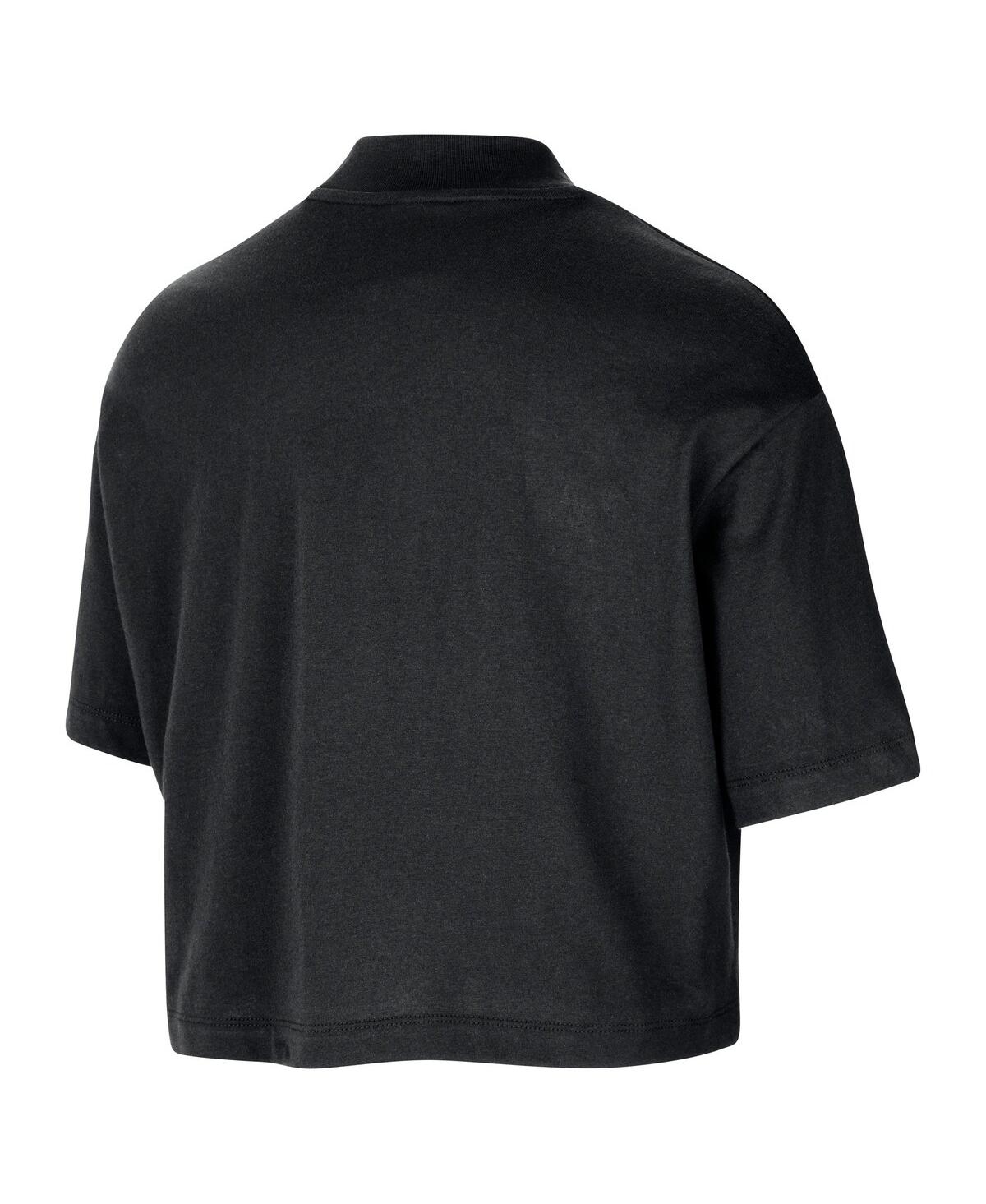 Nike Women's Black Los Angeles Lakers Courtside Mock Neck Loose Fit Cropped T-shirt In Black