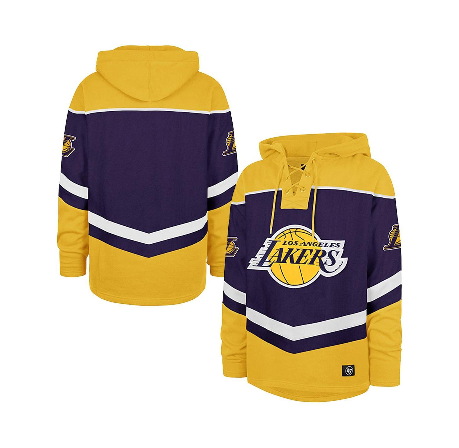 Men's Purple Los Angeles Lakers Oversized Tri-Satin Layup Lacer Pullover Hoodie