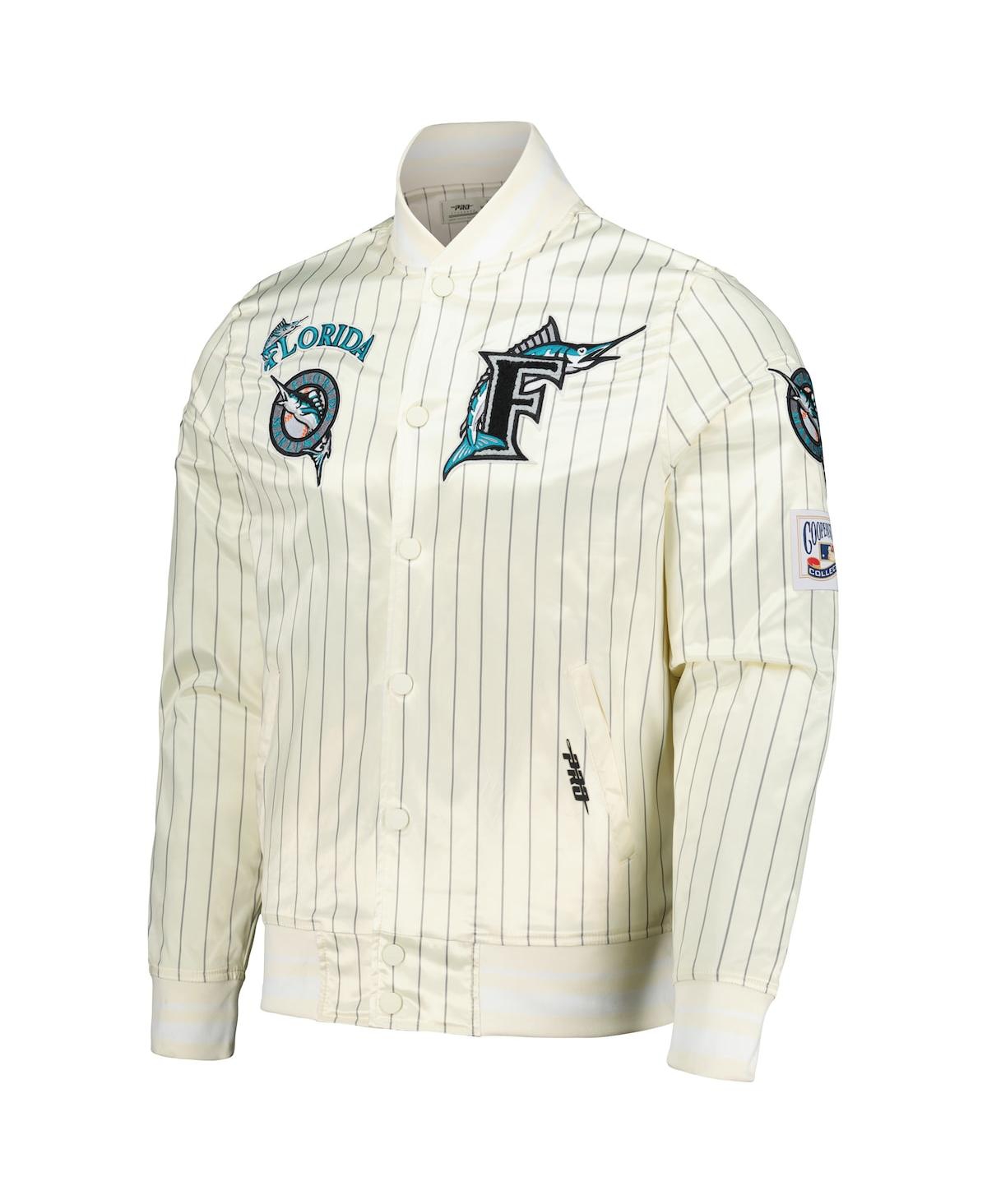 Pro Standard Men's Cream Florida Marlins Cooperstown Collection Pinstripe Retro Classic Satin Full-snap Jacket In Neutral