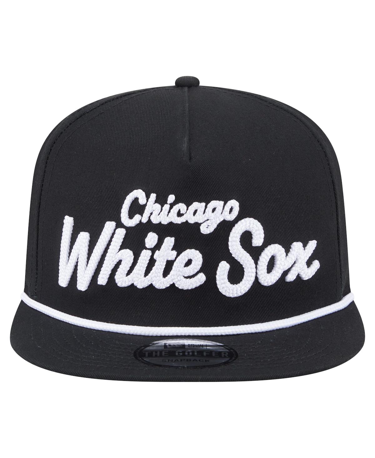 NEW ERA MEN'S BLACK CHICAGO WHITE SOX TEAM TEXT GOLFER SNAPBACK HAT 