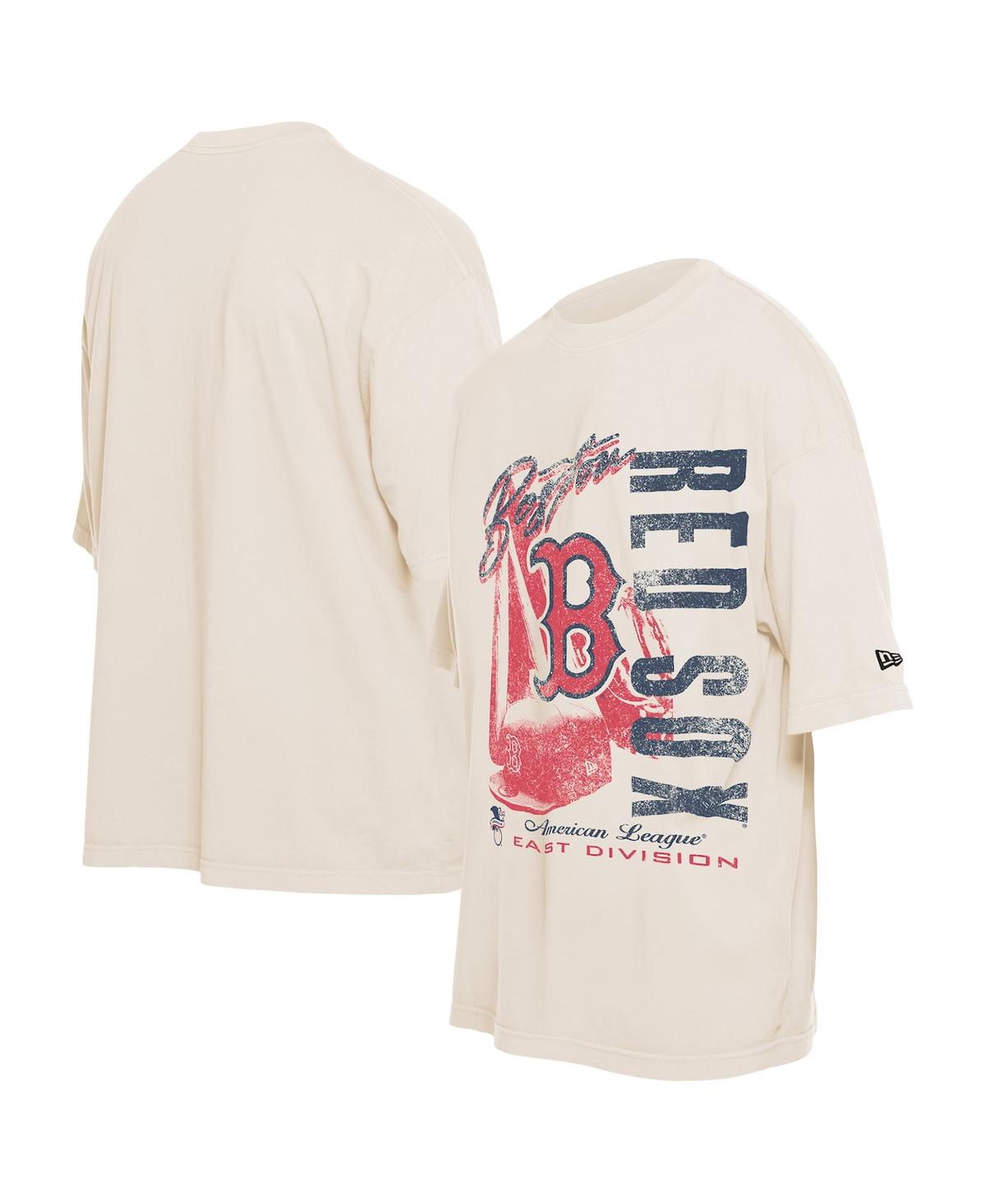 New Era Men's Cream Boston Red Sox Cooperstown Collection Oversized Throwback Distressed T-shirt In Cream