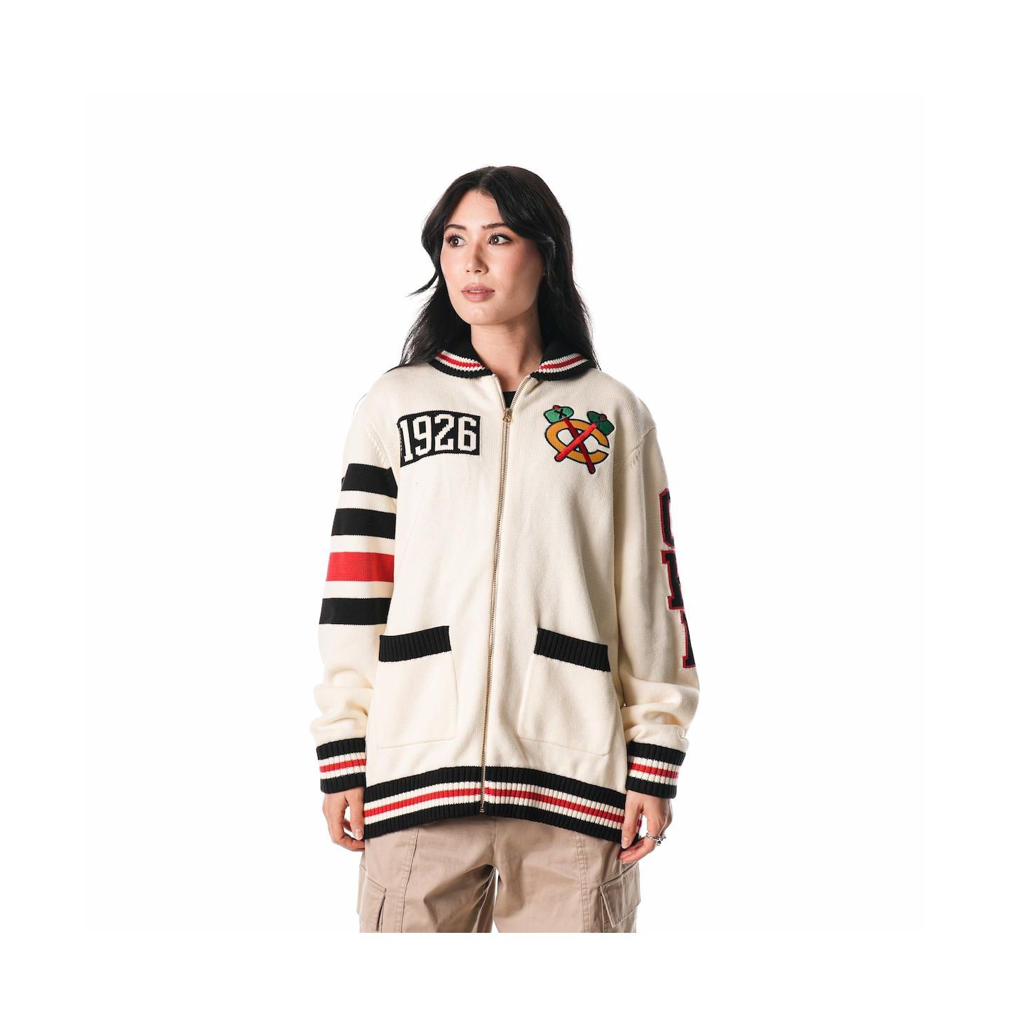 Мужской свитер The Wild Collective and Cream Chicago Blackhawks Jacquard Full-Zip — фото 1
