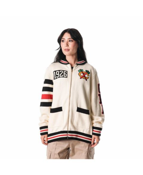 Мужской свитер The Wild Collective and Cream Chicago Blackhawks Jacquard Full-Zip