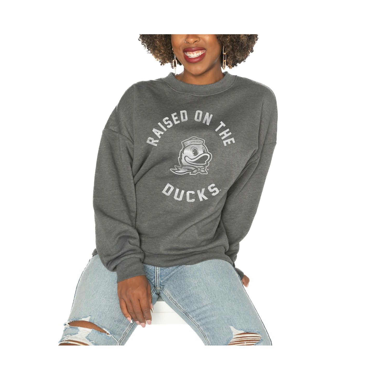 Женская толстовка Gameday Couture Charcoal Oregon Ducks Drop Shoulder Fleece Drop Pullover — фото 1