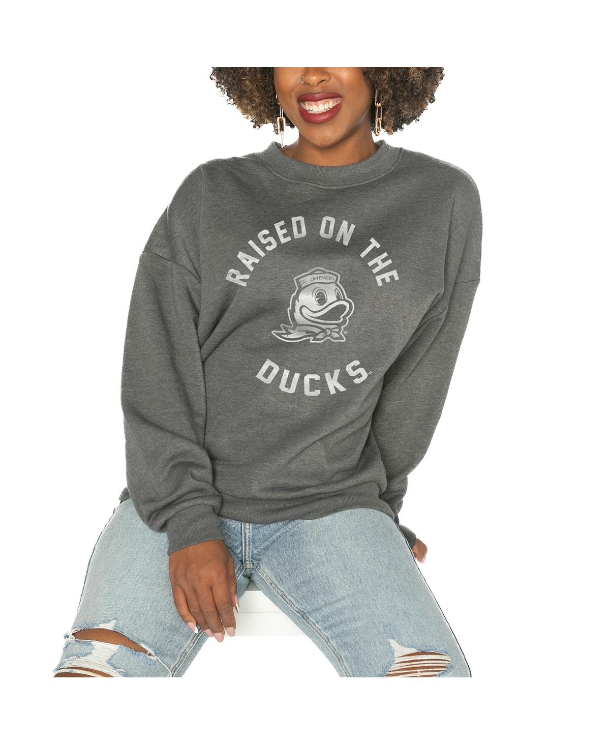 Gameday Couture Women's Charcoal West Virginia Mountaineers Good Vibes Premium Fleece Drop Shoulder Pullover Sweatsh In Charcoal