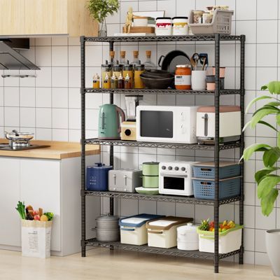 Monica 47inch Farmhouse Wood Walk in Closet Organizer with Shelf Rustic Gray Powder Coated Metal Frame