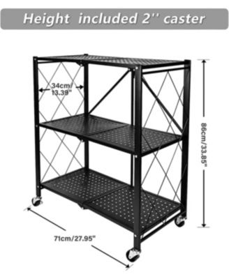 3-Tier Heavy Duty Foldable Metal Rack Storage Shelving Unit with Wheels Moving Easily Organizer Shelves Great for Garage Kitchen