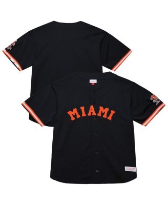 Mitchell & Ness - Men's Black Miami Hurricanes On The Clock Full-Button Fashion Jersey