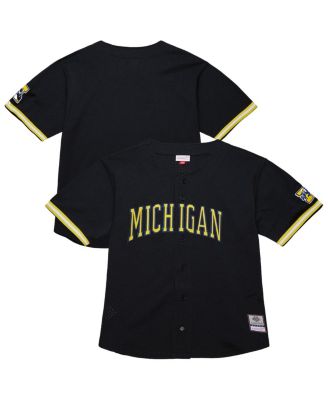 Mitchell & Ness - Men's Black Michigan Wolverines On The Clock Full-Button Fashion Jersey