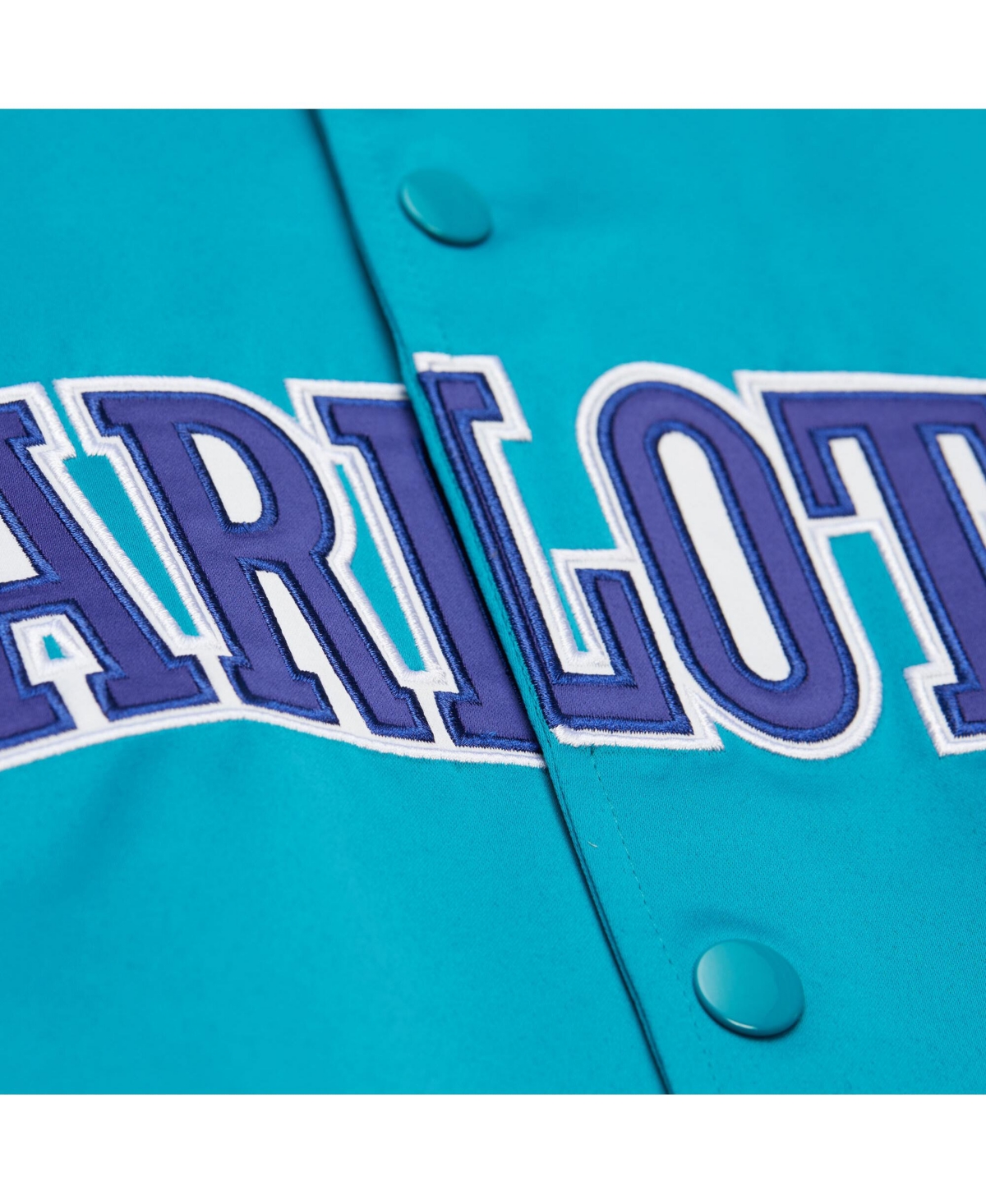 MITCHELL & NESS MEN'S AND WOMEN'S TEAL CHARLOTTE HORNETS VINTAGE TEAM ORIGINS SATIN FULL-SNAP JACKET