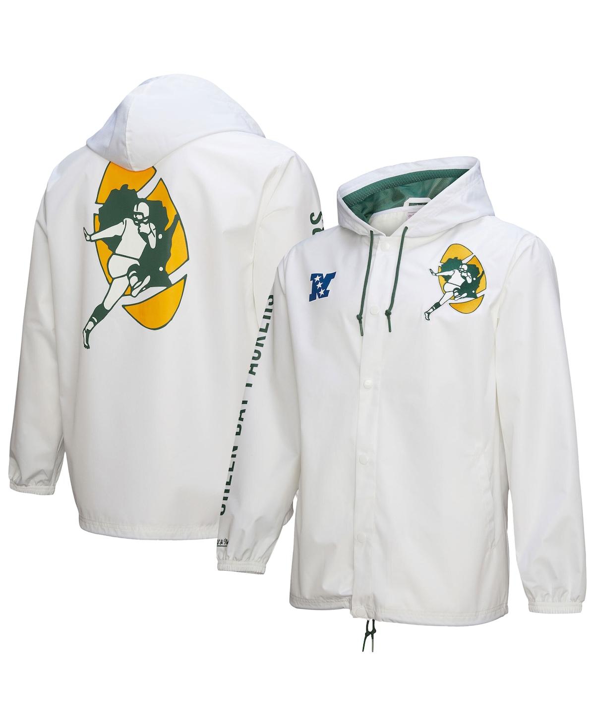 MITCHELL & NESS MEN'S WHITE GREEN BAY PACKERS VINTAGE LOGO COACHES FULL-SNAP HOODIE JACKET 